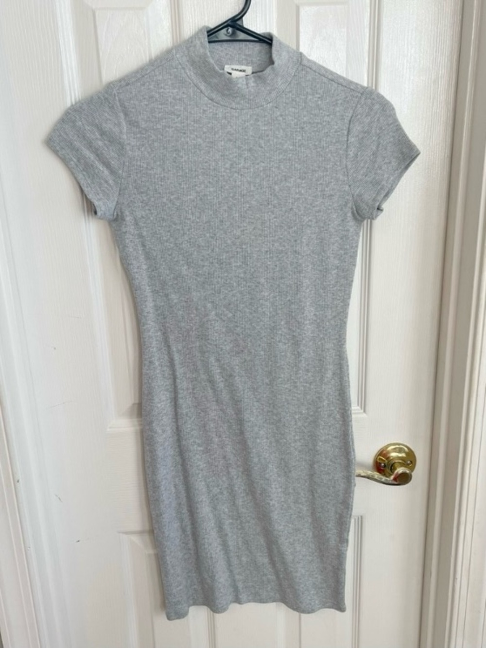 Garage Grey Short Sleeve Mock Neck Knit Midi Dress